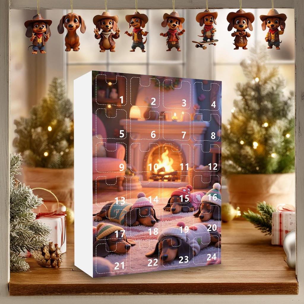 Dachshund Advent Calendar 2025 Christmas Countdown Calendar 24 Days 2D Acrylic Dog Ornaments for Christmas Tree Decoration Gifts