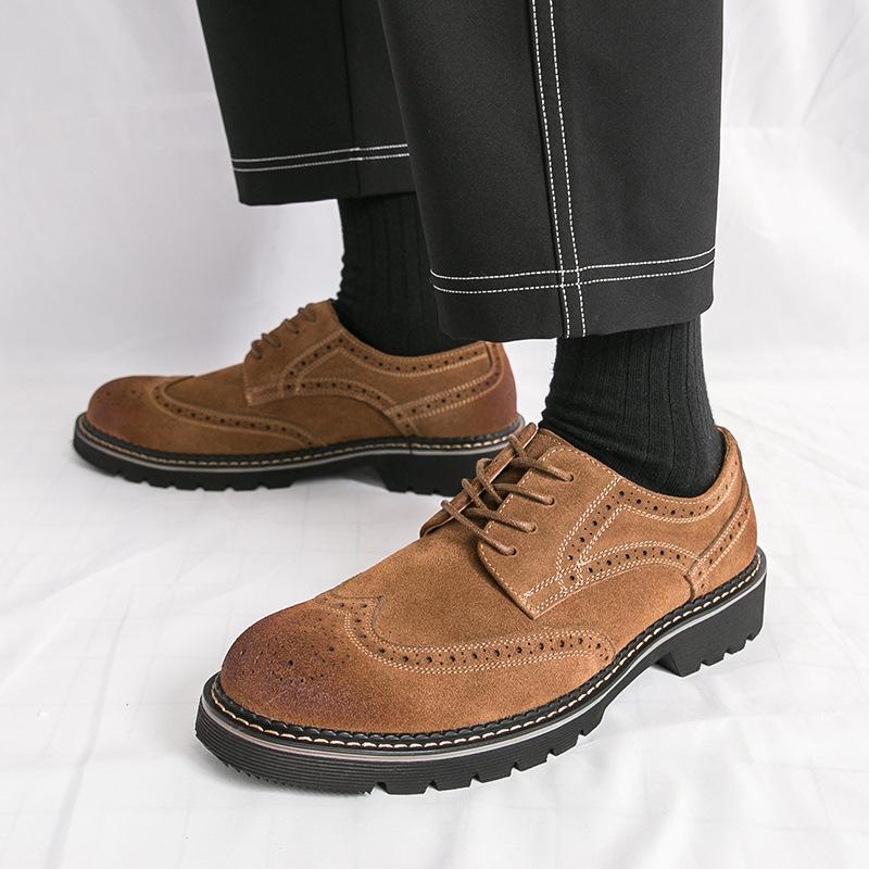 Leather shoes genuine leather European and American fur business suede British Brock matte casual shoes
