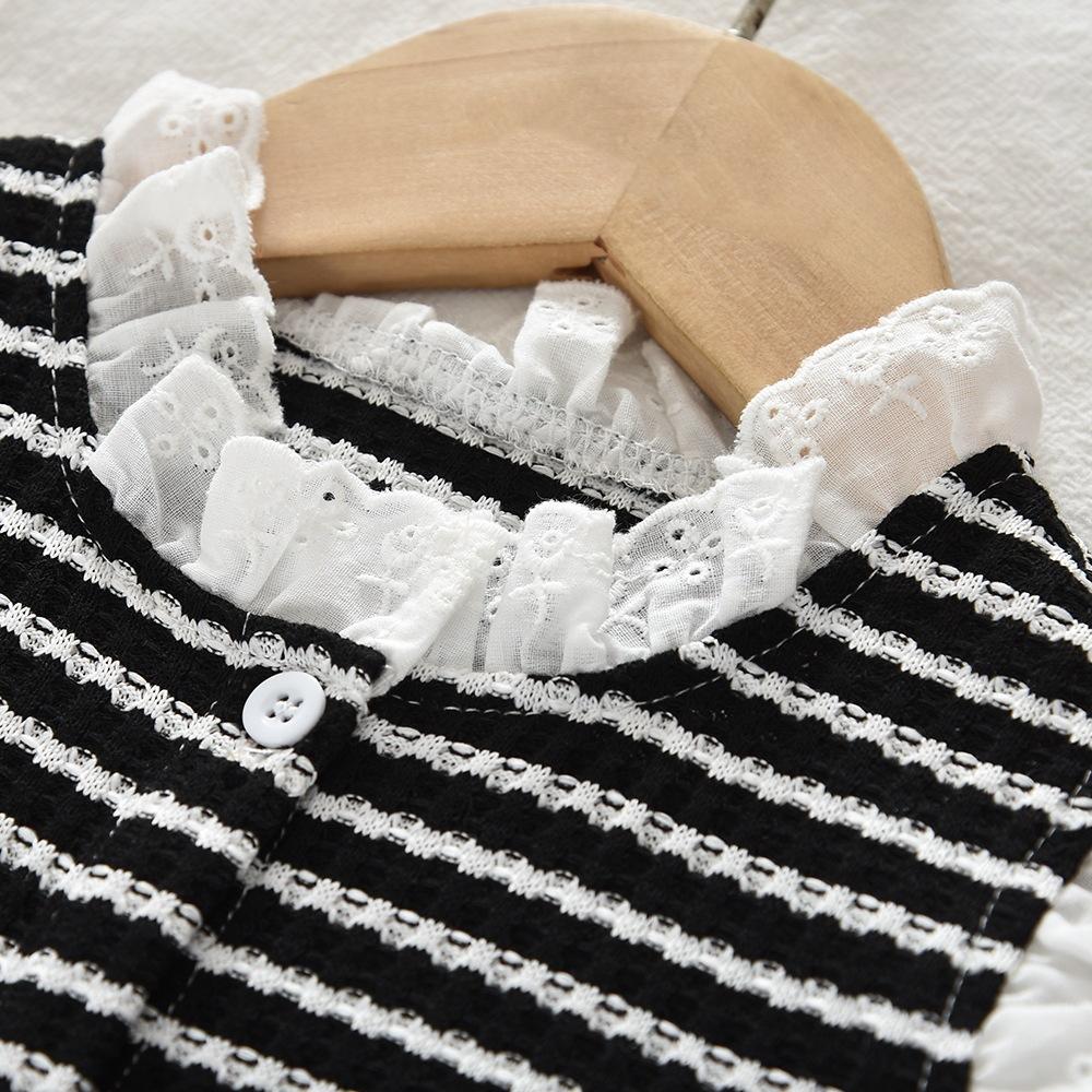 Girls Summer Striped Lace Trim Tank Top And Shorts Set Cute Casual Two Piece Outfit Kids Clothing