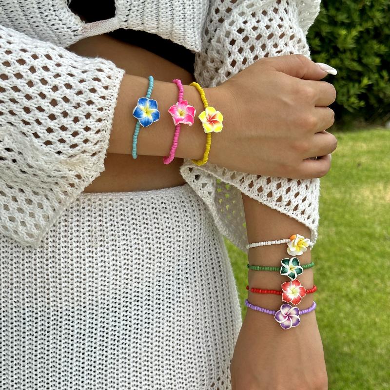 Bohemian Colorful Flower Charm Bracelets For Women Adjustable Pull String Summer Vacation Bangles Girls Party Jewelry Gift