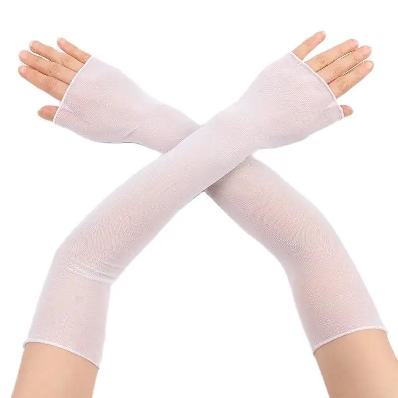 Women Sexy High Elasticity Breathable Thin Mesh Transparent Tight Fingerless Gloves Summer Sun Protection Ruffles