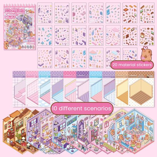 DIY 3D Scene Sticker Collection Book for Kids Adults Make Your Own Shop House Stickers for Relief Stress Pass The Time