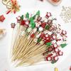 100PCS Christmas Bambusa Cocktail Picks with Santa Snowman Tree Reindeer Snowflake Designs for Holiday Party Food Presentation