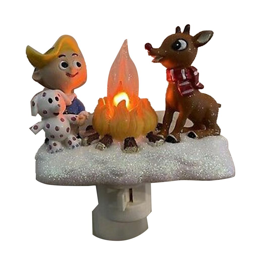 Xmas Night Light Flickering Campfire Effect Resin Plug In Night Lamp Holiday Decoration