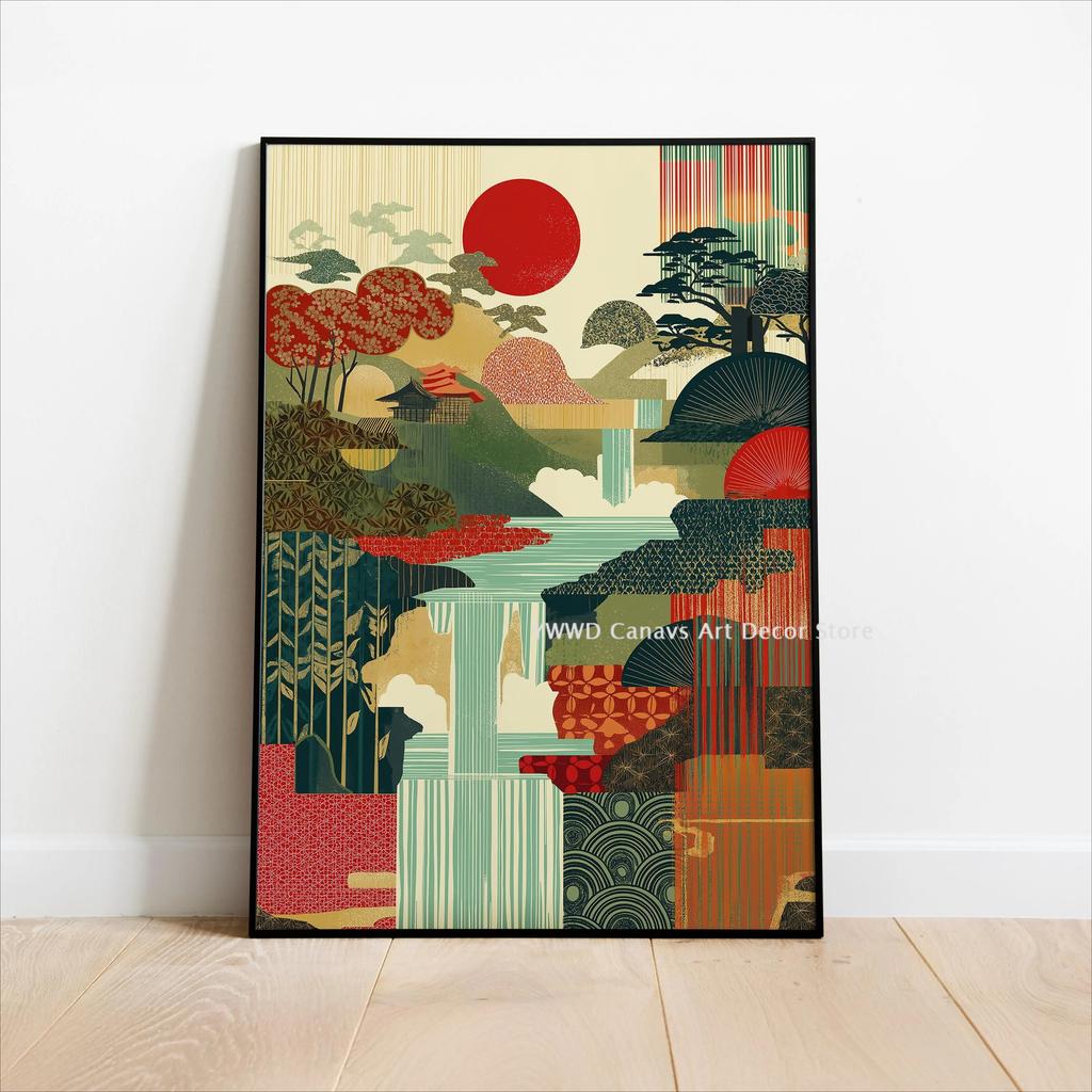 Elegant Japanese Cherry Blossom Landscape Canvas Printing Vinyl Record Turntable Music Wall Art Poster Suitable for Home Decor