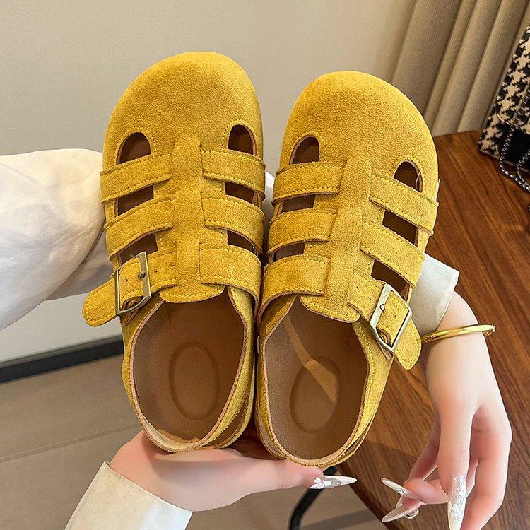 Spring and Autumn Korean Version of Fish Bone Casual Hollow Breathable Bag Head Boken Shoes Retro Lazy Pedal Roman Cool Slippers Women