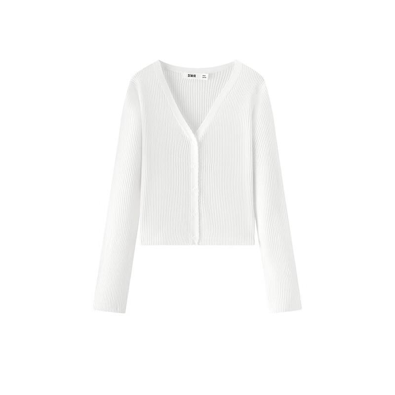 Semir Women's Short Slim-Fit Lace V-Neck Knitted Cardigan