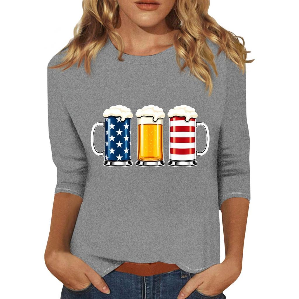 Pullover da donna con colletto stampato, manica a tre quarti, casual e alla moda