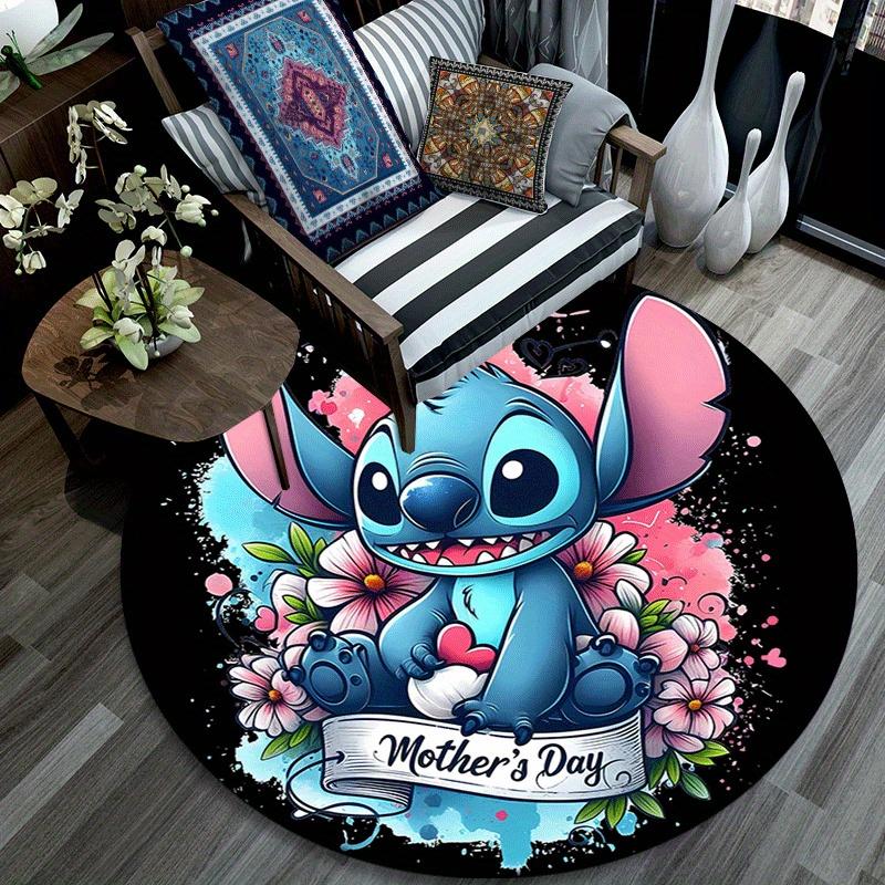 1pc Cute Stitch Round Area Rug,Non Slip,Machine Washable Polyester Carpet for Living Room,Bedroom Decor