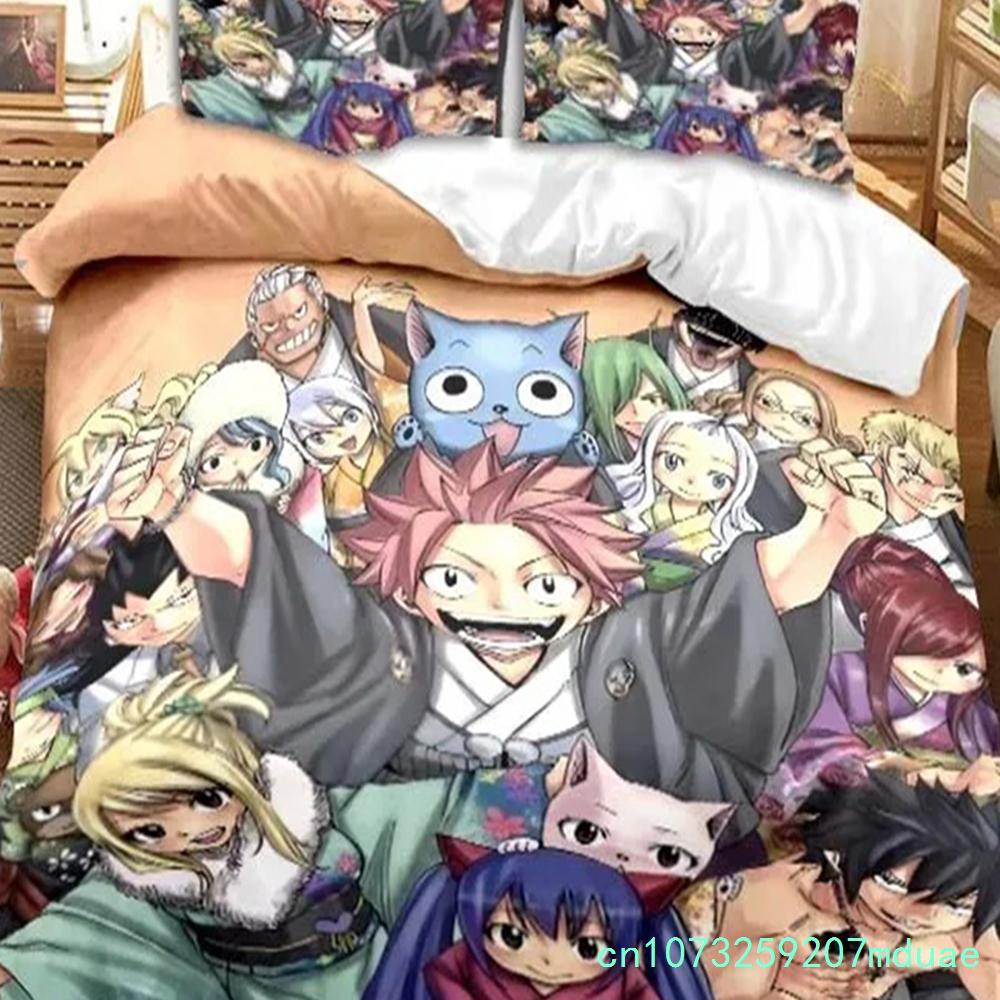 New Anime Fairy Tail Bedding Set Bed Three-piece Set Duvet Cover Single Double Bed Queen Size Duvet Cover Set Adult Boys Bedroo