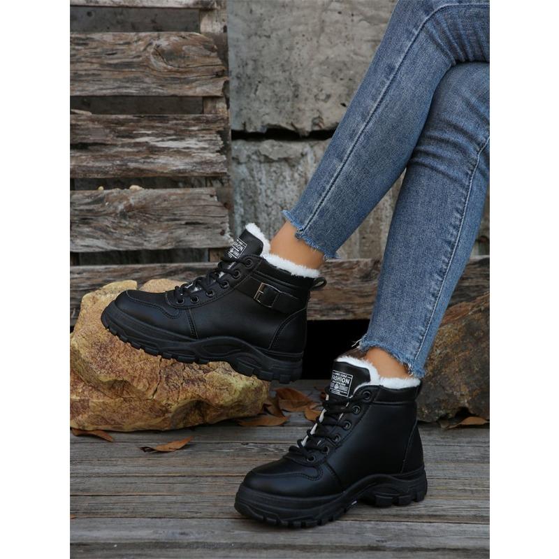 2025 New Fall/Winter Women's Warm Martin Boots Fleece Thickened Lace-up Platform Boots Shoes