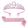 Birthday Princesses Tiaras Set With Rhinestones Crowns Sash Hair Accessory For Girls Party Celebration