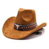 Hot-selling top hat, ethnic style cow head, western cowboy top hat, rolled brim, retro riding hat, woolen felt hat