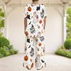Women Plus Size Halloween Dog Printed Round Neck Short Sleeve Top Wide Leg Pants Two Piece Set