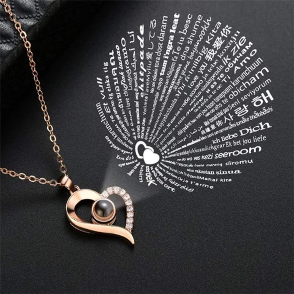 YouBella Jewellery 18k Rose Gold Plated I Love You In 100 Languages Heart Necklace Jewellery for Women and Girls