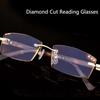 Lesebrille Randlos Diamantschliffrahmen Quadratische Lesebrille Herren Damen Presbyopie Anti-Blaulicht