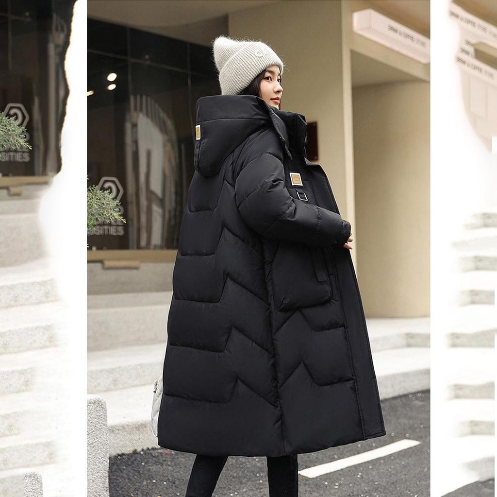 Autumn Winter Thicken Warm Long Hooded Parka Women Casual Solid Color Big Pocket Loose Stand Collar Coat Jackets Outwear