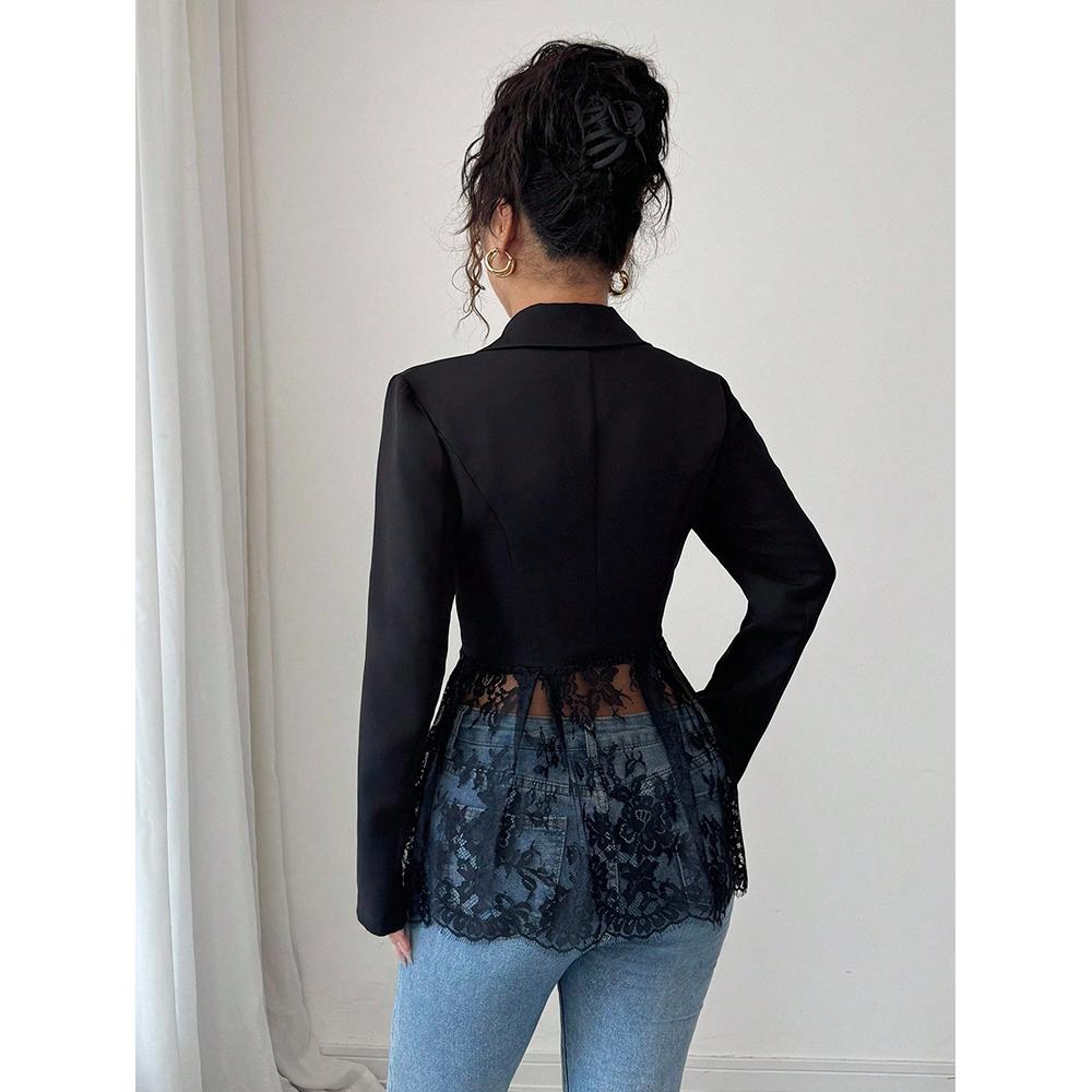 The 2025 Autumn/winter New Contrasting Color Lace Waist-fitted A-line Women's Suit Jacket