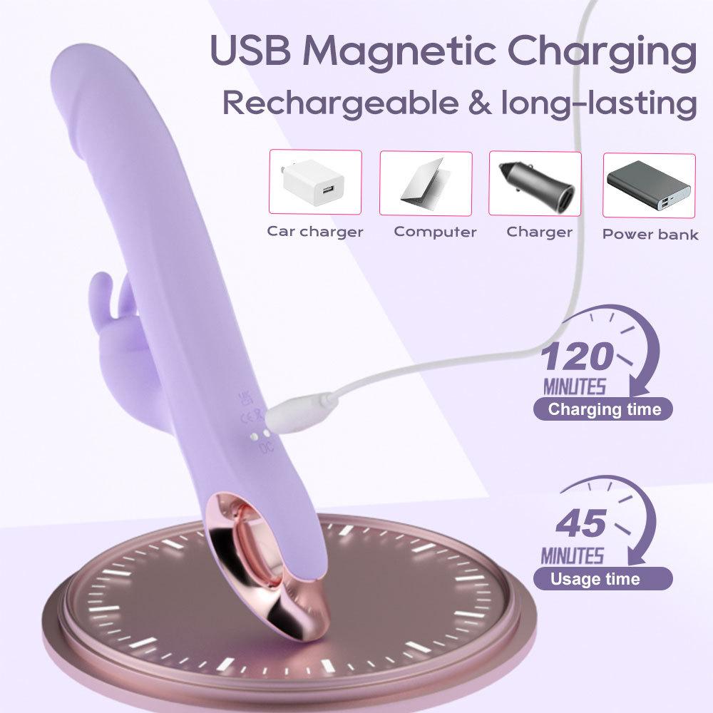 Vibrador de Conejo 3EN1 para Mujeres 10 Modos de Vibración de Empuje Estimulador del Punto G y del Clítoris con Bolas Giratorias de 360° Juguete Sexual de Silicona