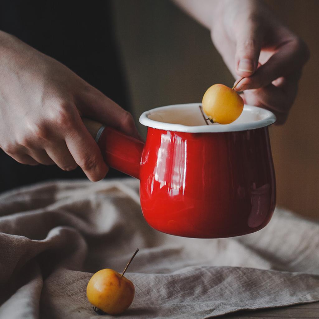 Emaille Soßenpfanne Kochtopf Antihaft Schmelztiegel Mini Camping