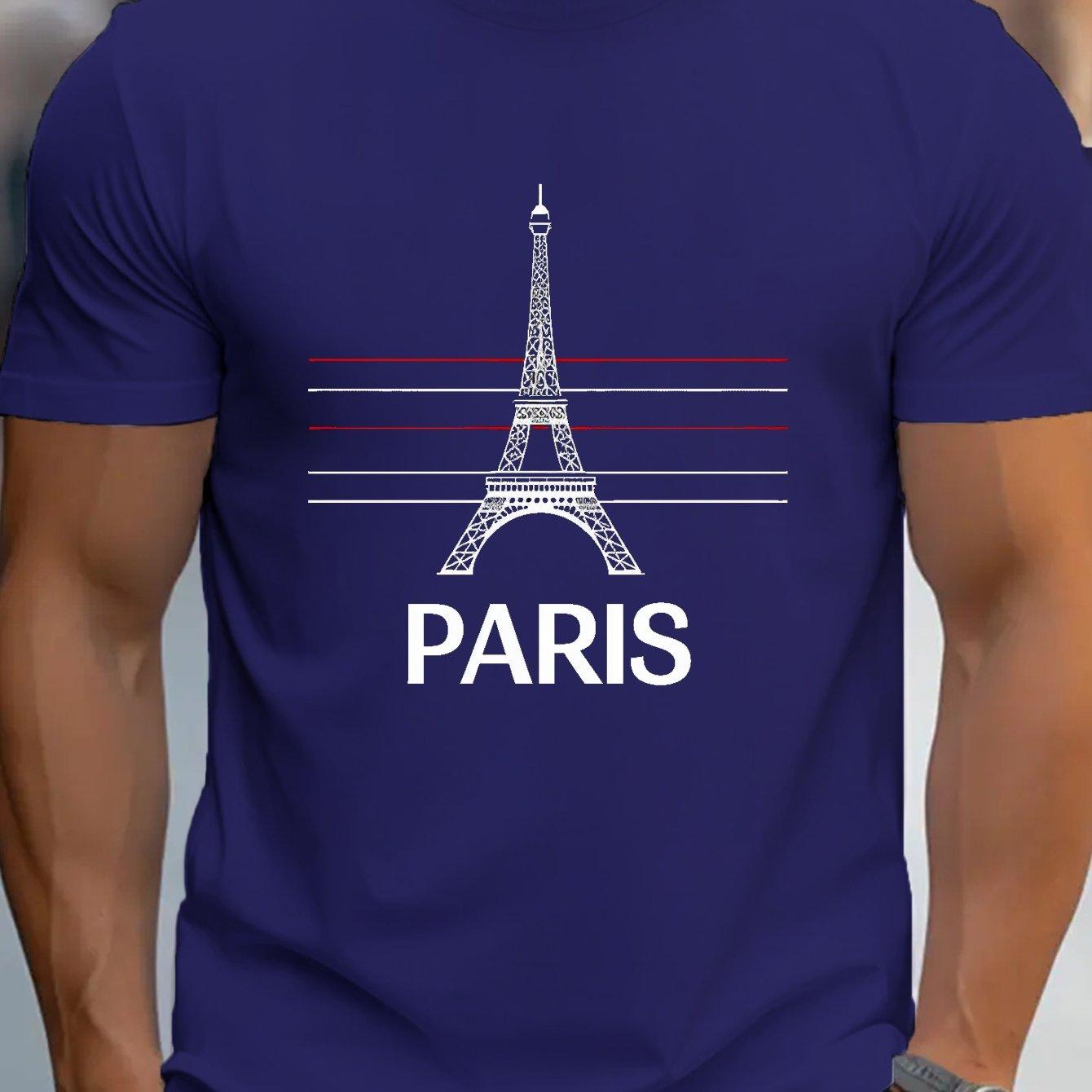 Eiffel Tower Paris Graphic Mens TShirt Short Sleeve Casual Round Neck Cotton Tee S