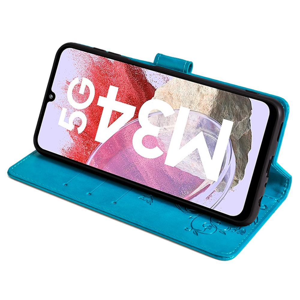 For Samsung Galaxy M34 5G/F34 5G Case PU Leather Card Slots Holder Pocket Butterfly Flower Phone Cover