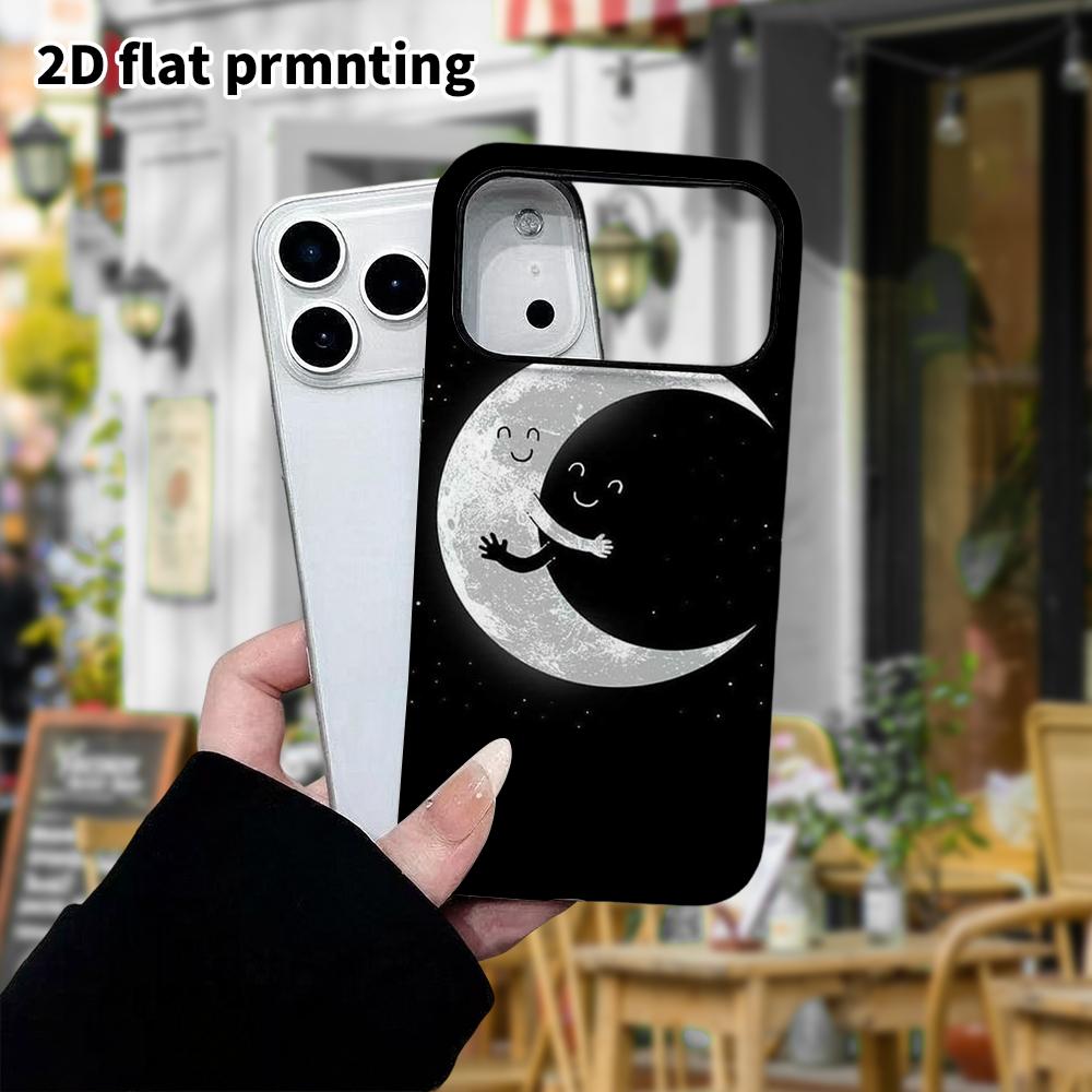 Phone Case: 2D Flat, Fits iPhone 18, 17, 16, 15, 14, 13, 12Pro Protective Case, Hugging Crescent Moon, Perfect Christmas and Halloween Holiday Gift