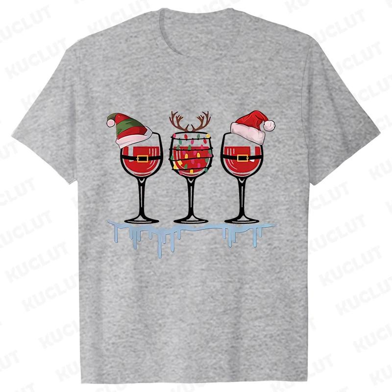 Christmas Wine T Shirts for Women Clothing Funny Cartoon Tshirts Kawaii Fashion Tshirt Korean Female Tops Christmas Wine Tees