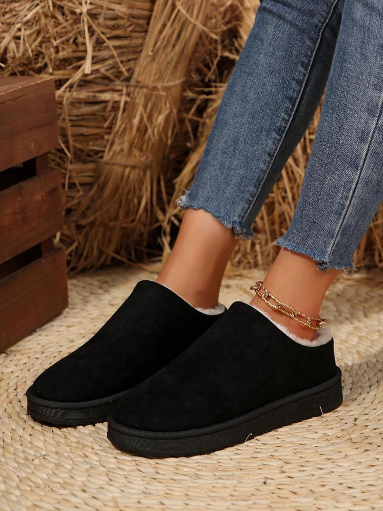 European and American foreign trade plush heeless snow boots women's new platform short tube lazy large size cotton shoes