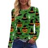 Women Fashion Long Sleeve Crew Neck Top Halloween Print Split Hem Casual Blouse Lightweight Comfortable Fit