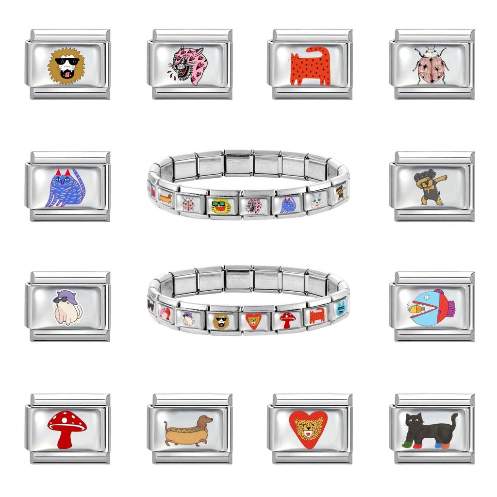 Creative Personalized DIY Cartoon Animals Series Charm Bracelet Lovely Fish Dog Cat Bead Fit 9mm Stainless Steel Bracelet Gift