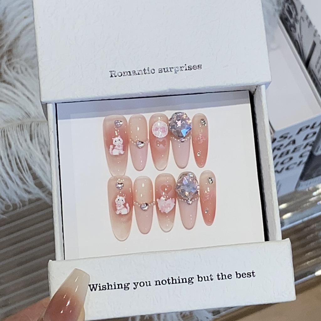 Girls' Pink Atmosphere Kitten French Peach Cocoa Nail Stickers