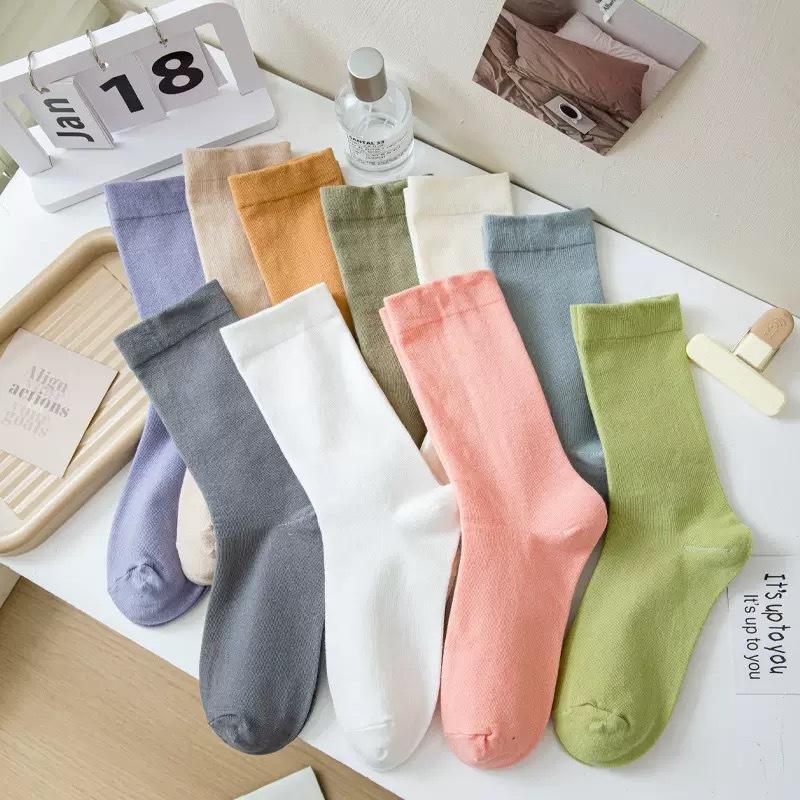 Solid Color Confinement Socks, Medium Socks, Pure Cotton Socks, Summer Thin Candy-Colored Spring And Autumn Stockings, Socks
