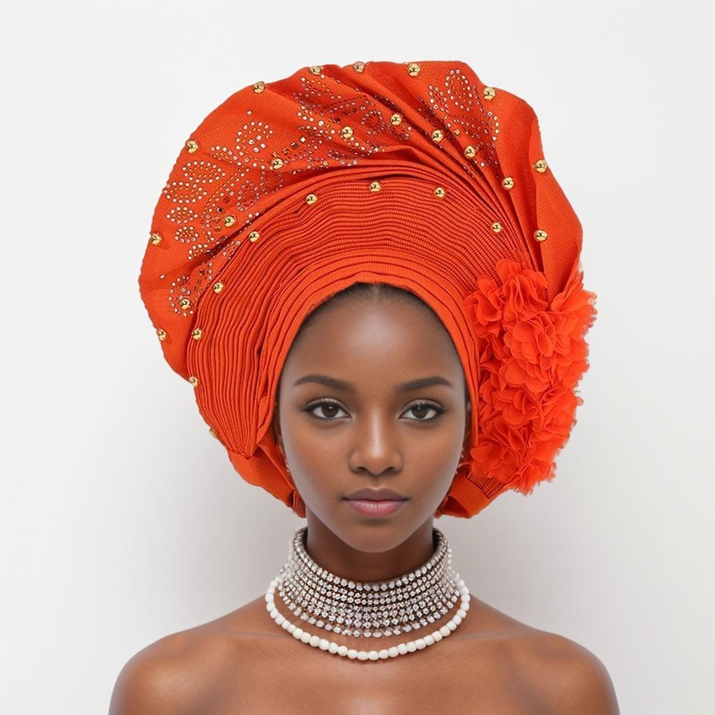 New Fashion Heavy Industry African Turban Hat Turban Hat Wedding Party Gele Adjustable