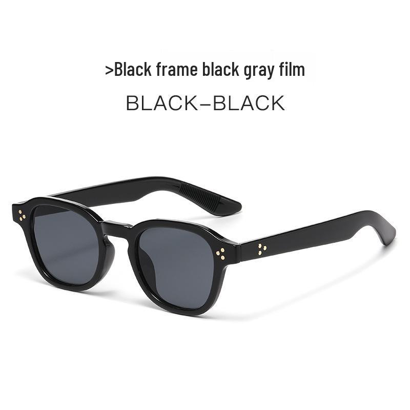 Retro Rice Nail Square Frame Sunglasses - Versatile, Fashionable, Anti-Glare, Perfect for Outdoor Travel and Photos.