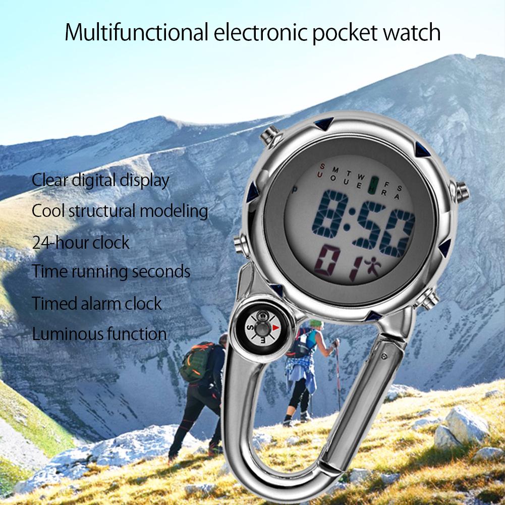 Multifunctional Luminous Clip On Carabiner Watch Mini Quartz Watch Compass for Outdoor Climbing Activities