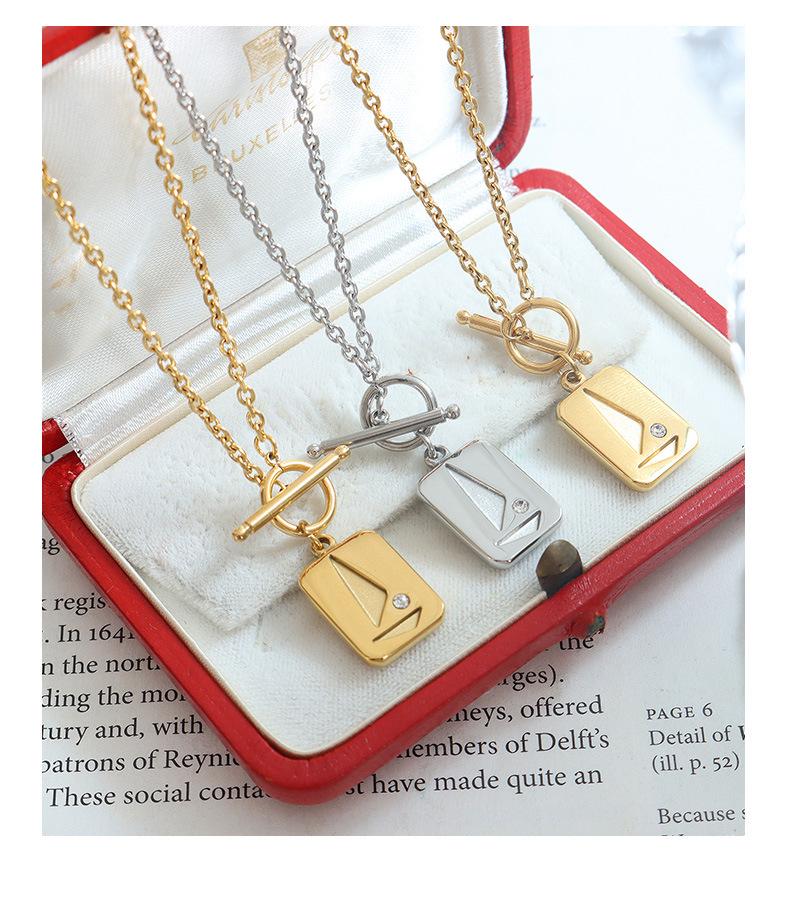 18K Gold-Plated Geometric Necklace with OT Buckle and Zircon Inlays
