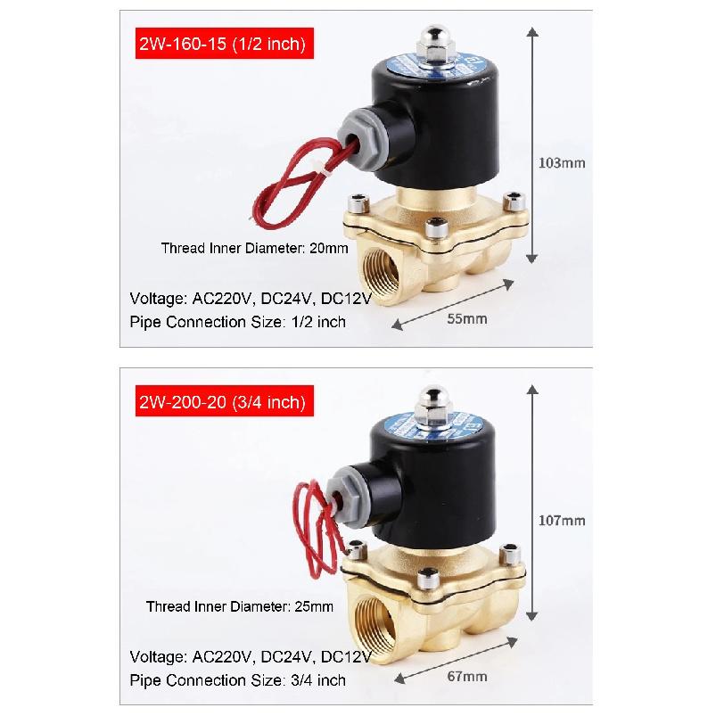 1/2" 3/4" 1" 2" Brass Electric Solenoid Valve Normally Closed 220V 24VDC 12VDC for Water Gas Oil Fitting