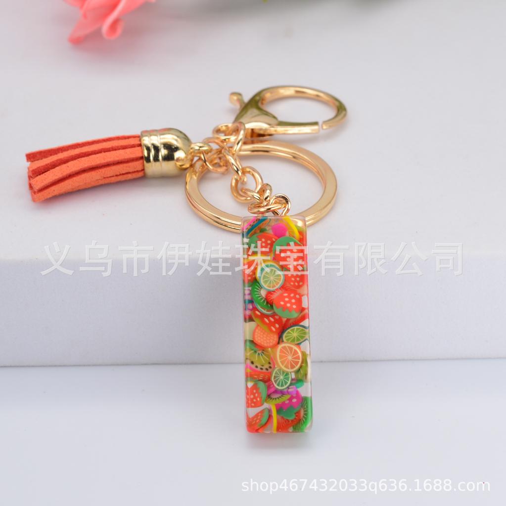 Fruit Slice Letter Keychain with Crystal Epoxy Resin & Tassel - Women's Bag Accessory