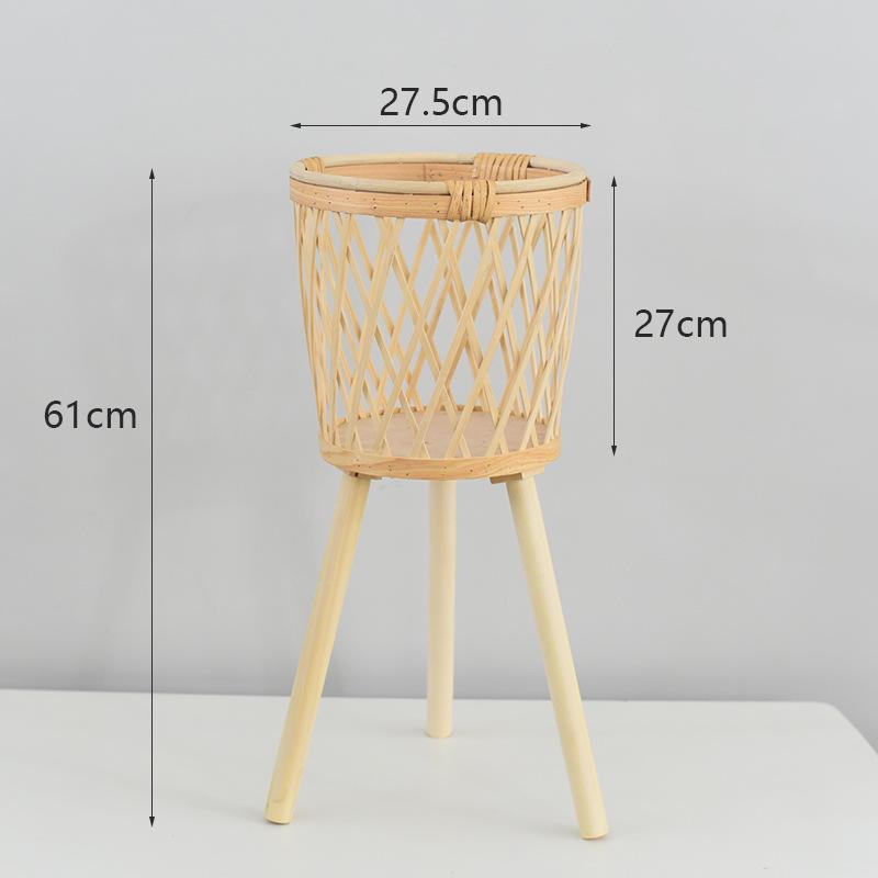 Nordic Style Bamboo Woven Plant Basket - Rattan Balcony Pothos Stand