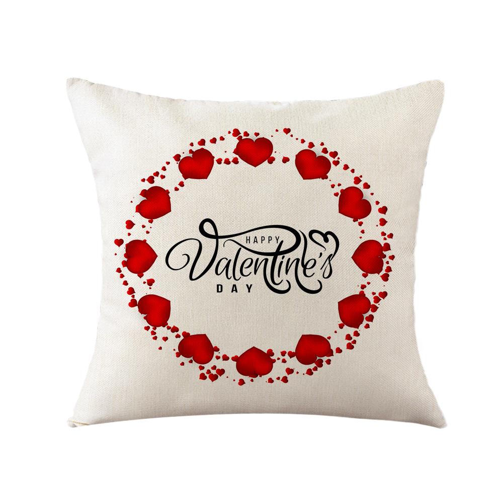 Valentine's Day Cushion Linen Printed Square Pillow Cover Sofa Cushion Plaid Love Cushion Cover