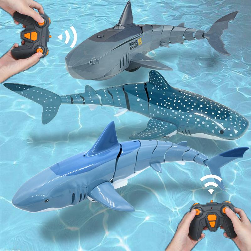 Non-Toxic Rc Shark 2.4G Simulation Remote Control Animals With Lights Submarine Robots Fish Electric Toys For Children Upgrade Spray Watertoy