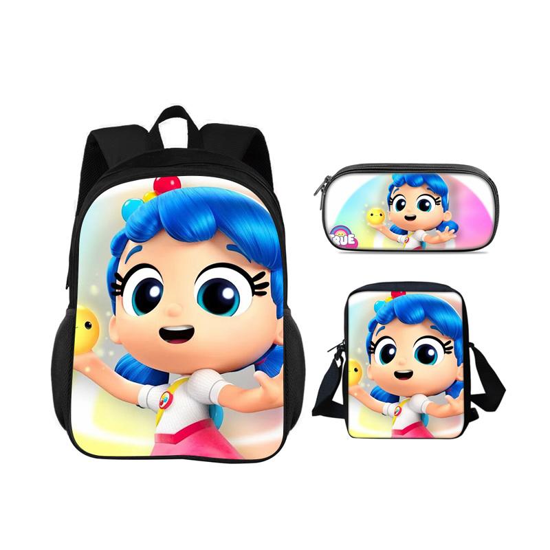 True and the Rainbow Kingdom backpack, pencil case, shoulder bag, 3Pcs set, cartoon print, kindergarten, children and students