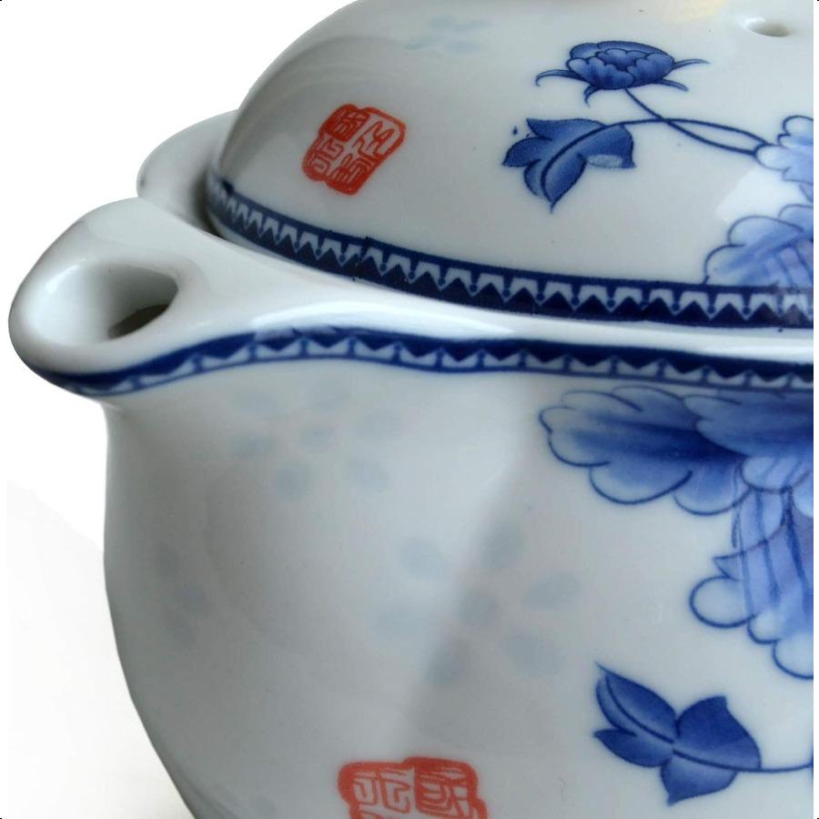 Teapot 350ml Blue and White Flower Porcelain Tea Pot with Infuser Classic Water Pot Peony noble