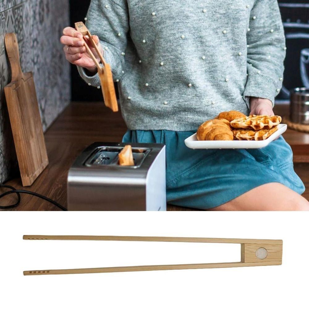 Anti-scalding Magnetic Bamboo Toast Tong Anti-slip BBQ Tong Multifunctional Food Clamp  Cooking