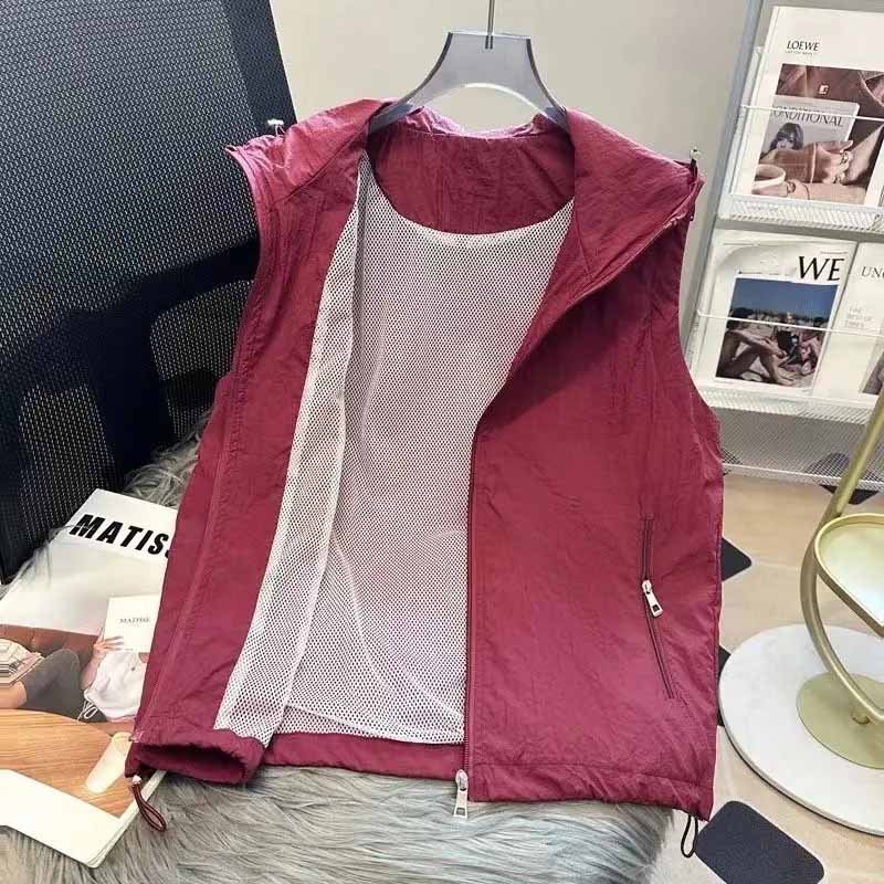 Vest for Women Cotton Sleeveless Tops Leisure Hooded Solid Color Thin Breathable Oversize Casual Vest