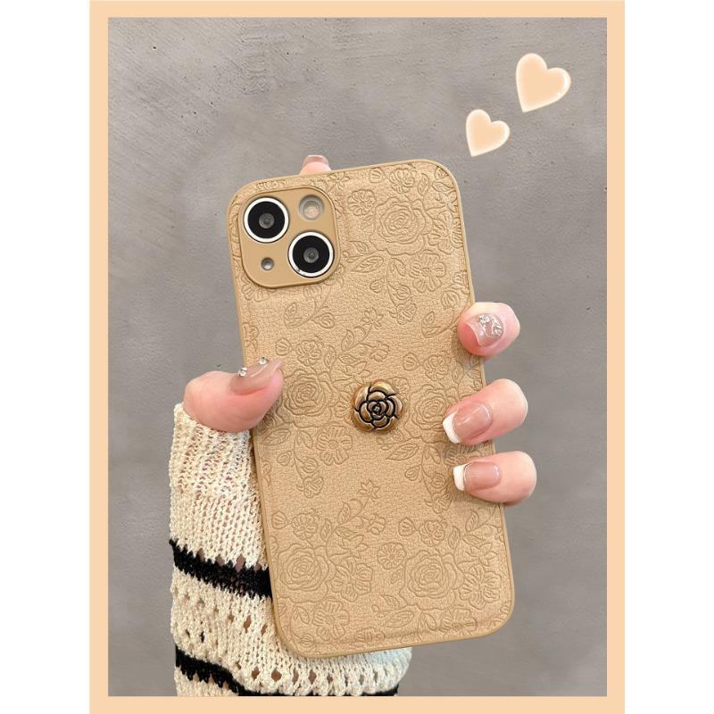 

Camellia Ins Style for IPhone17 Mobile Phone Case for Apple 15PRO Embossed 16 Simple Solid Color Protective Cover Apple 13mini
