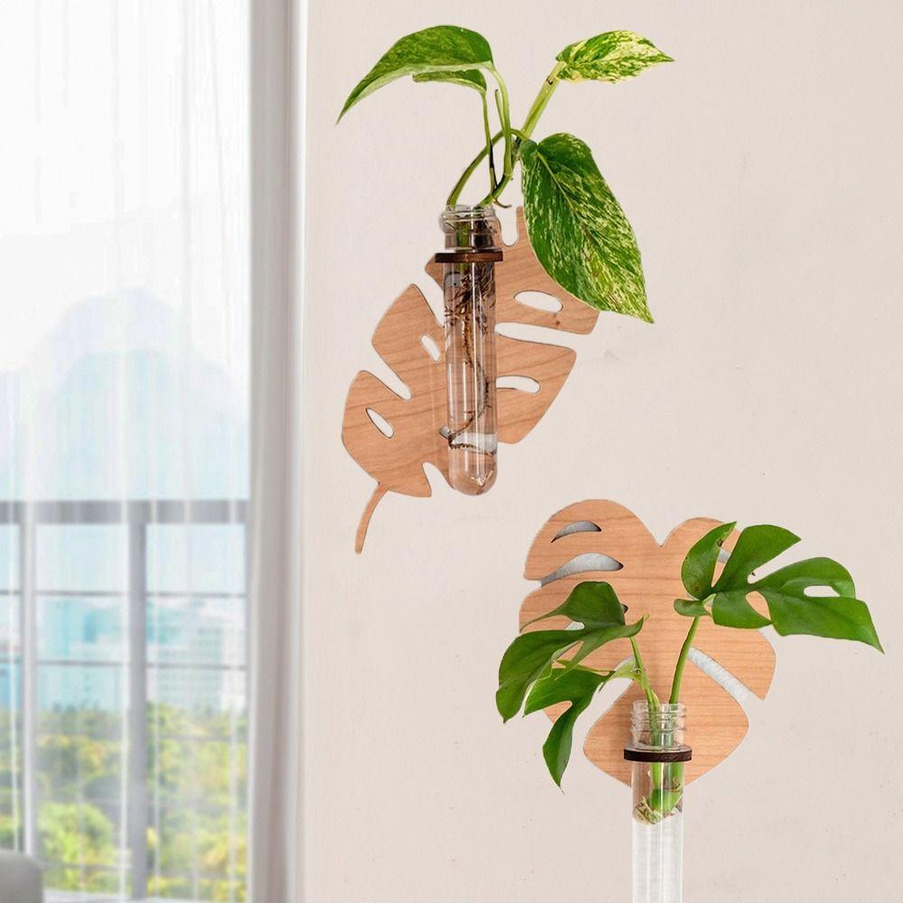 Leaf Shape Hydroponic Vase Wooden Hanging Planter Gifts Wall Hanging Vase  Home/Office Decor