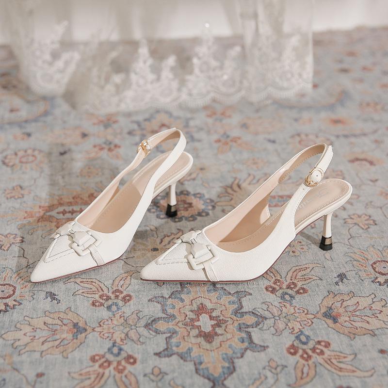 

Baotou empty sandals women s thin heels summer new French pointed tip not tired feet simple commuting versatile high heels 40