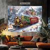 Glam Christmas Tapestry with Polar Express Train Snow Scene - Polyester Wall Hanging with Santa, Reindeer & Festive Decor, Squar